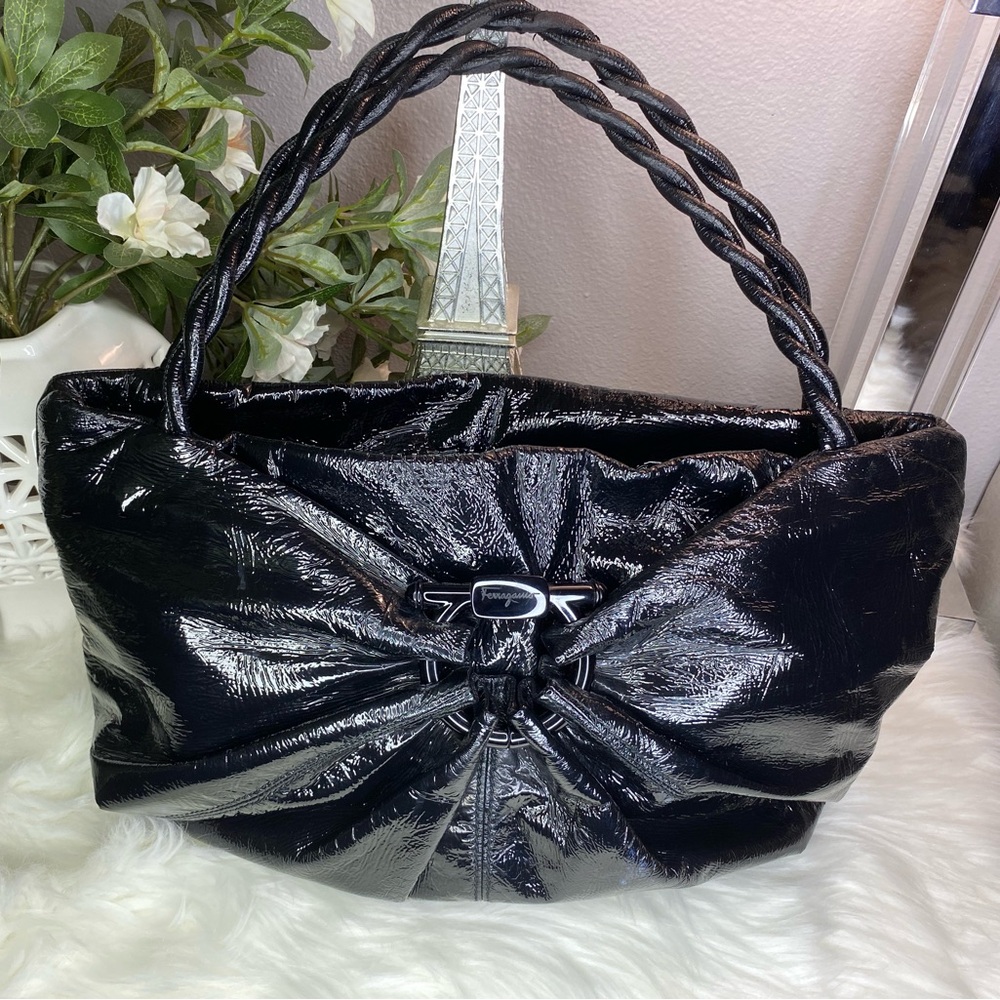 Salvatore Ferragamo Twisted Handle Black Handbag